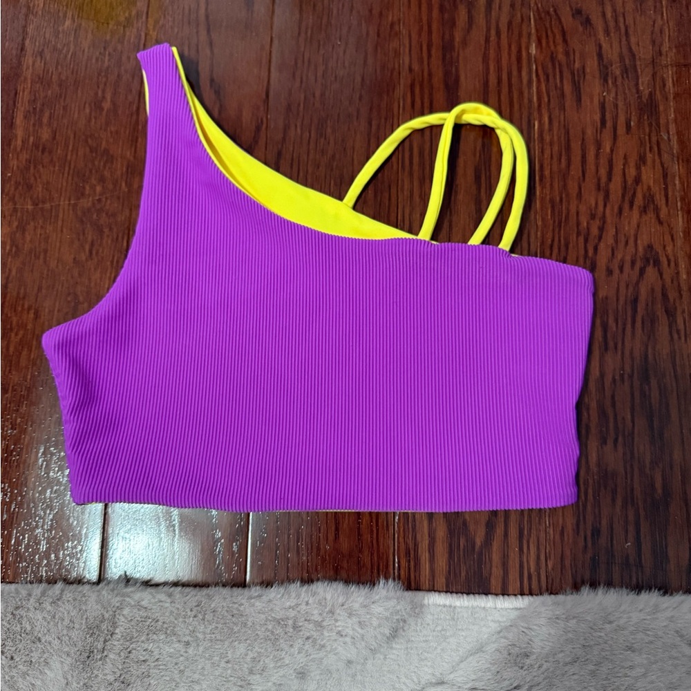 Vibrant Purple and Yellow One-Shoulder Women's Top